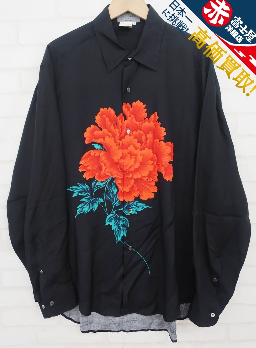 3T5375/ヨウジヤマモト 花と少年期 牡丹 花柄 長袖シャツ YOHJI YAMAMOTO